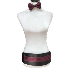 Men’s Fashion Depot Silk Cummerbund and Bow Tie Set Black Burgundy